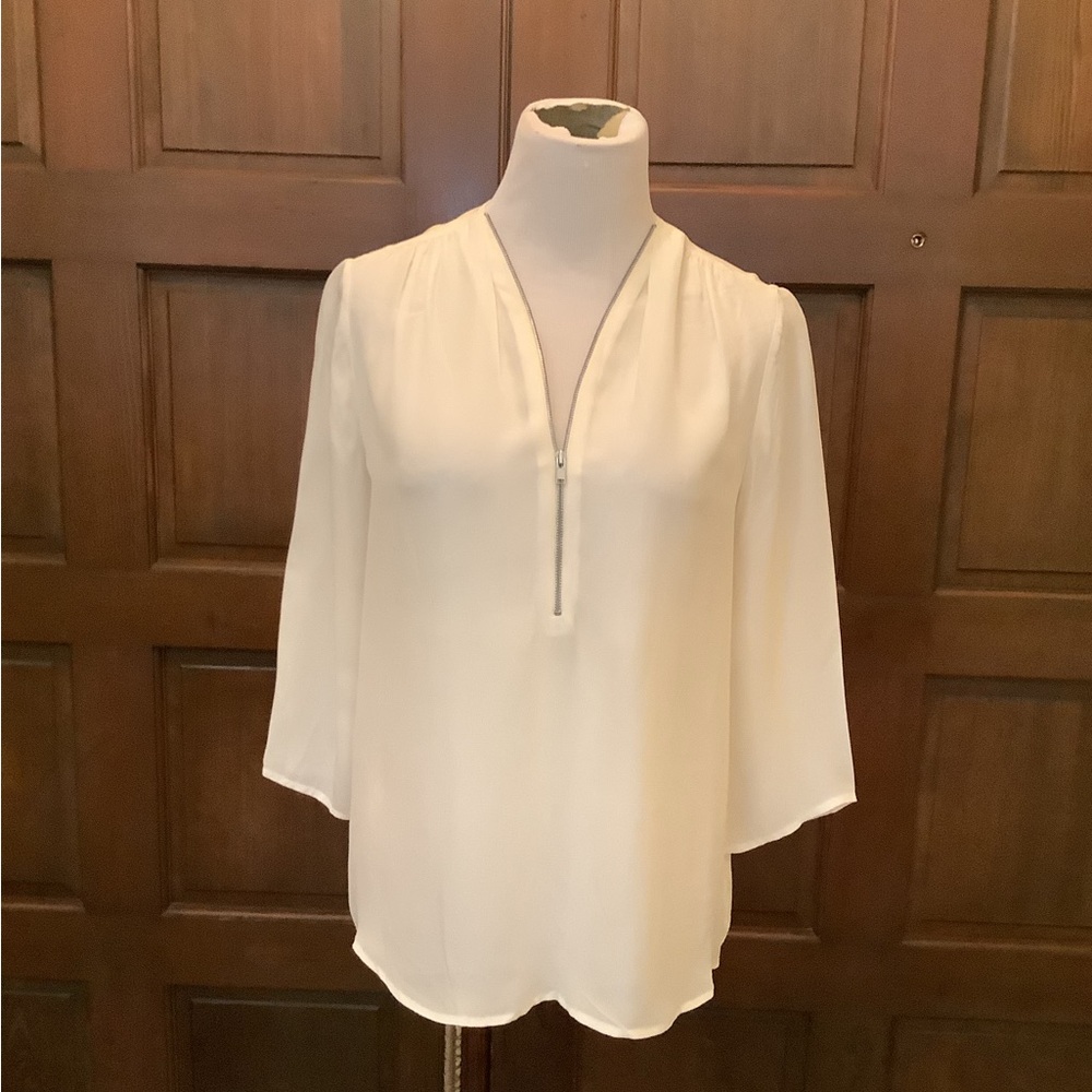 Women's Cream Zip-Front Blouse